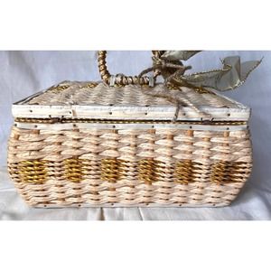 Made in Japan Vintage Woven Sewing Basket with Original Tray Stamped Japan